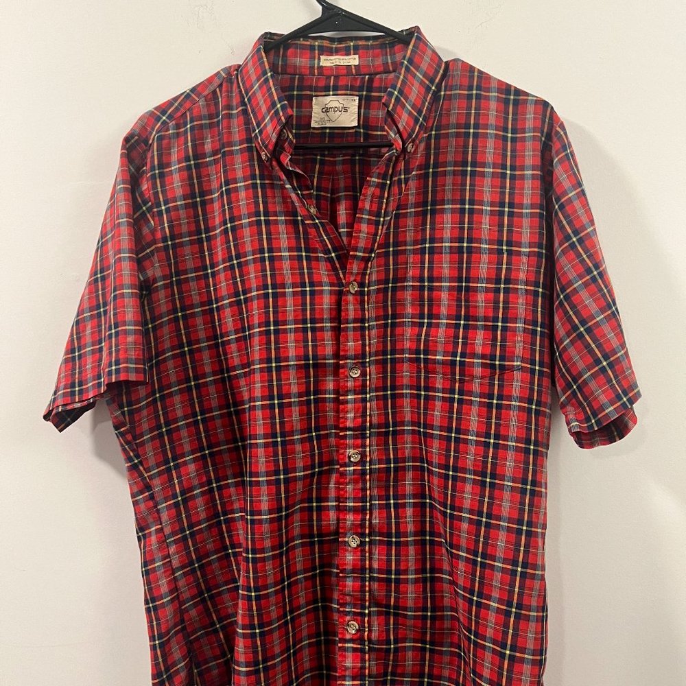 Red Plaid Shortsleeve Button-up